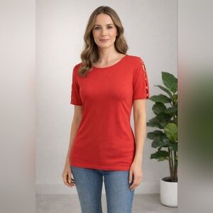 Cable & Gauge Coral Orange Fitted Top With Button Details sz M